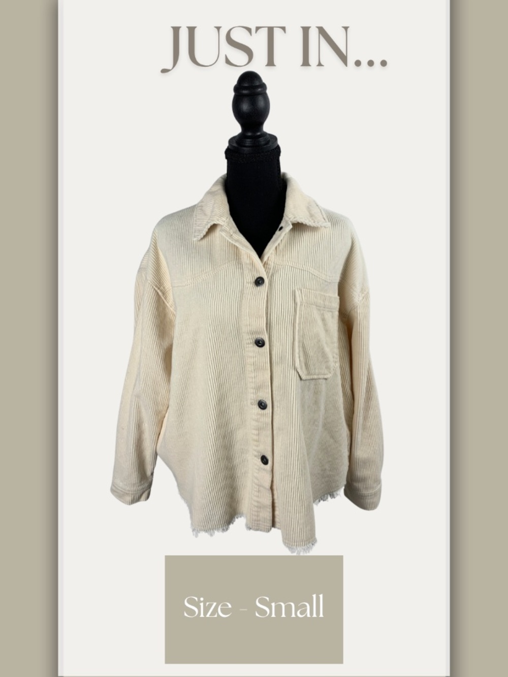 Zara Cream Corduroy Button Up Shacket Frayed Hem Size M Fall Cozy Earthy Indie